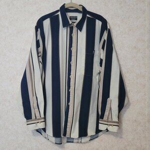 Navy Blue Striped Mens Long Sleeve Trader Bay Shirt Size XL